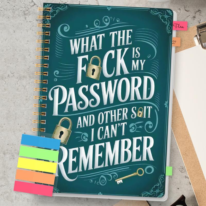 🔥Almost Sold Out✨📅Funny Password Notebook - Spiral Bound with Lock Icons & Funny Security Phrases✍️ detail view